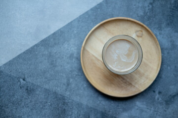 A glass of iced dirty coffee