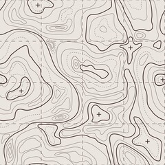 Topographic map. Geographic terrain, vintage old geological contour lines with grid. Seamless pattern topography map vector background. Area with different routes and curves top view - obrazy, fototapety, plakaty