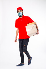 Delivery boy carry mail box for send to customer