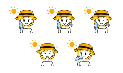 熱中症対策をする女性のイラスト