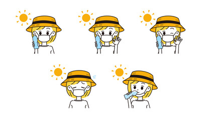 熱中症対策をする女性のイラスト