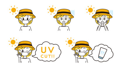 日焼け対策をする女性のイラスト