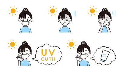 日焼け対策をする女性のイラスト