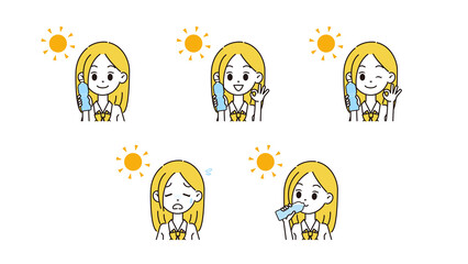 熱中症対策をする女性のイラスト