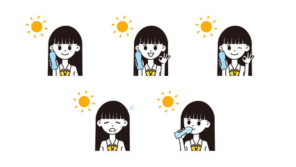 熱中症対策をする女性のイラスト