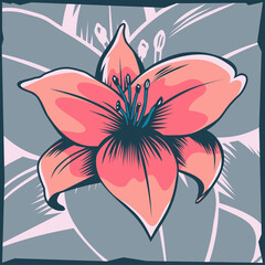 Vintage styled pink lily vector art.
