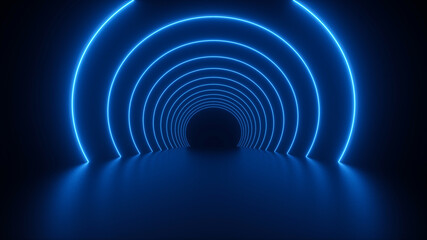 Modern Abstract Futuristic Blue Neon Background. Empty Space For Text Or Logo - 3D Illustration