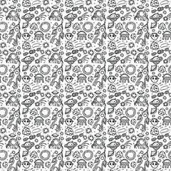 Seamless vector pattern with cosmos icons. Doodle vector with cosmos icons on white background. Vintage space pattern, sweet elements background for your project
