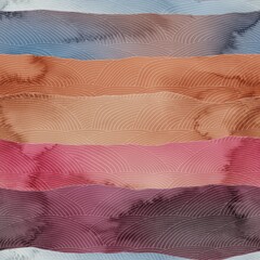 Seamless chic colorful pattern of patterned hills in watercolor. High quality illustration. Wavy painted stripes with subtle hand drawn pattern overlay. Vivid stained wash painting seamless pattern.