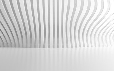 White abstract background with long polygonal bars laid out in a wave.3d illustration
