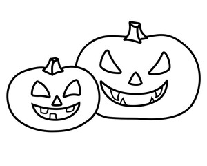Pumpkins for Halloween - vector linear picture for coloring. Two pumpkins with carved faces for Halloween cards and prints. Outline. Jack's lantern is a symbol of the holiday.