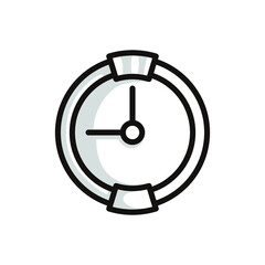 the symbol of a modern wall clock, in black line art style and shadow details.