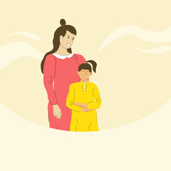 Family. Mother and daughter in red and yellow