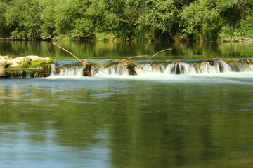 Naklejka premium River stream with rapids, summer, nature.