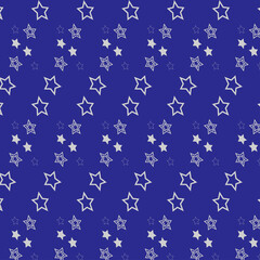 Seamless pattern with white stars on a blue background. Starry vector illustration.