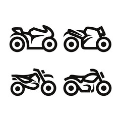 four different types of motorcycles, a simple symbol of motorized vehicles.