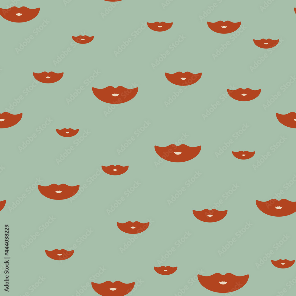 Poster red lips on green background vector seamless repeat pattern print background
