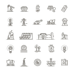 Clean power and Green energy thin line icons set