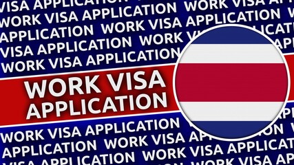 Costa Rica Circular Flag with Work Visa Application Titles - 3D Illustration