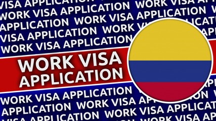 Colombia Circular Flag with Work Visa Application Titles - 3D Illustration