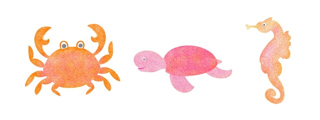 Set of three fantasy textured animals hand drawn digital illustration © Ekaterina