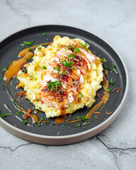 Chicken with truffles, potato puree and  wine sauce