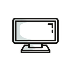 a simple symbol of a flat television, in black line art style and shadow details.