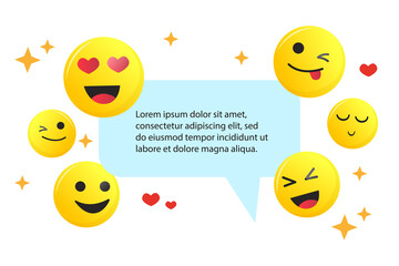 Background with emoji and message. Emoji, like, love. Vector graphics
