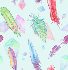 fluffy colorful feathers seamless pattern