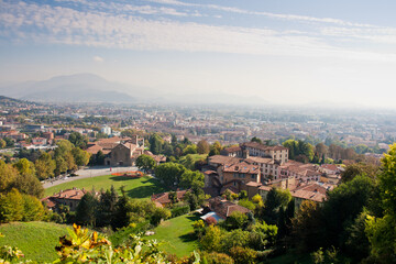 Fototapeta na wymiar Panoramic view over Bergamo in Italy, traveling and tourism in Italy