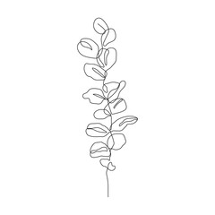 Obraz premium Leaves Line Art Drawing. Floral Minimalist Contour Drawing. One Line llustration. Plant Black Sketch Isolated on White Background. Vector EPS 10