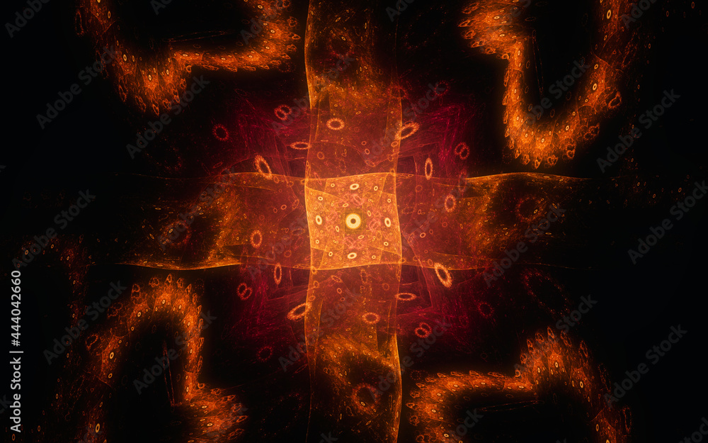 Poster digital image generated on a computer consisting of beautiful abstract geometric shapes, lines of di