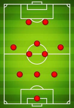Football team formation. Soccer or football field. 3-5-2