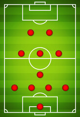 Football team formation. Soccer or football field. 4-1-3-2