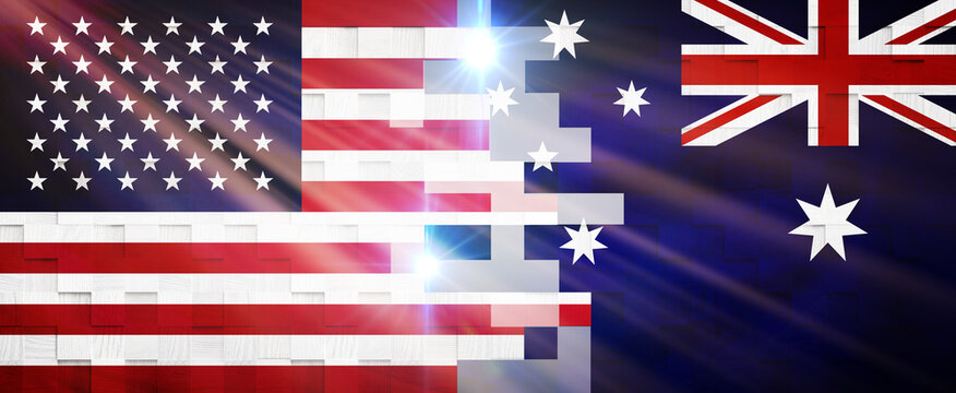 Creative Flags Design of (United States and Australia)flags banner, 3D illustration.