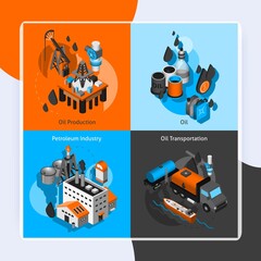 Obraz na płótnie Canvas Petroleum industry design concept set with oil production transportation isometric icons isolated vector illustration