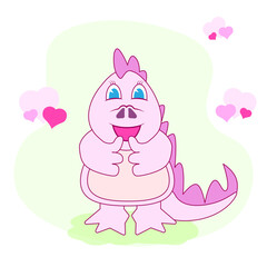 Pink dinosaur. Cute pink girl dino baby. Child shower motivation cool funny design kids poster for your web site design, app, UI. EPS10.