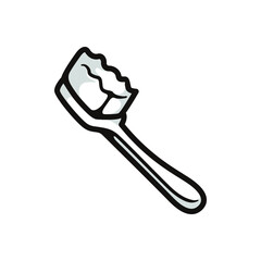 symbol of a toothbrush, in black line art style and shadow details.