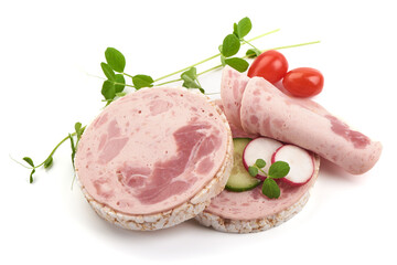 Boiled ham sandwich, isolated on white background.
