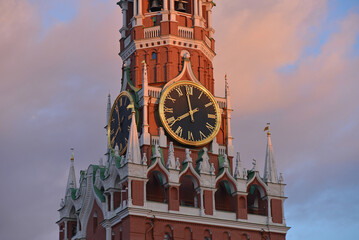 Spasskaya tower of the Moscow Kremlin closeup.