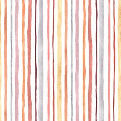 Striped watercolor seamless pattern, abstract vertical stripes isolated on white background, print texture.