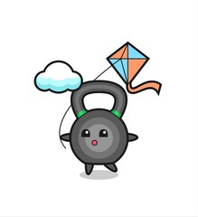 kettlebell mascot illustration is playing kite