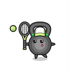 Cartoon character of kettlebell as a tennis player