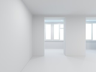 Empty large interior, no textures and furniture. The interior is not finished yet. 3d rendering of a room for creativity.