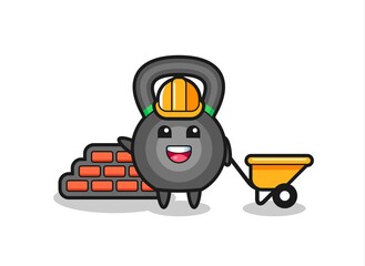 Cartoon character of kettlebell as a builder