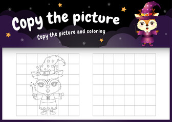 copy the picture kids game and coloring page with a cute deer using halloween costume