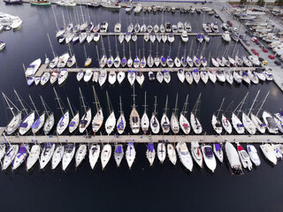 Aerial view from Marina Flisvos with yatches' motifs at the sunset