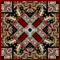 traditional square scarf with different geometric and paisley pattern
