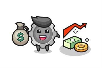 gear illustration cartoon holding money sack