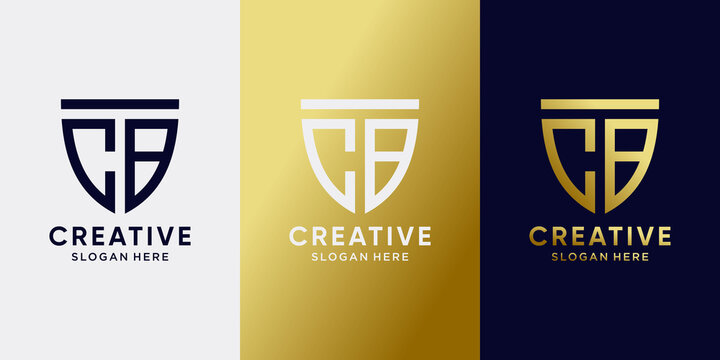Symbol of shield logo design initial letter CB with line art and modern concept. Logo design template for business company and personal